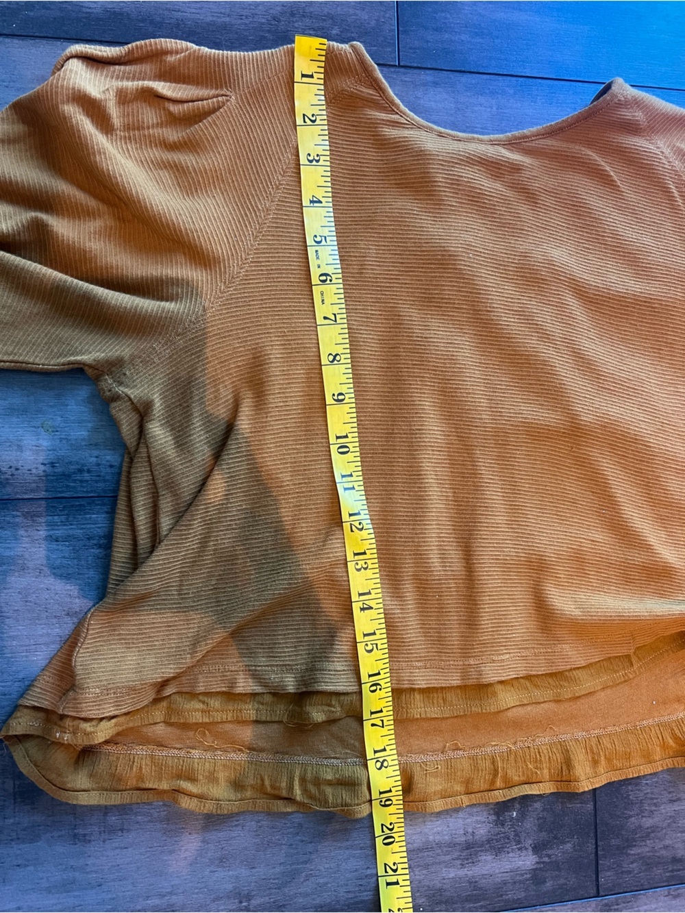 Free People Billie Ribbed Balloon Long Sleeve Blouse Brown Top Small Mustard - Picture 7 of 10